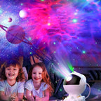 Astronaut star projector projecting galaxy and nebula in a kids room