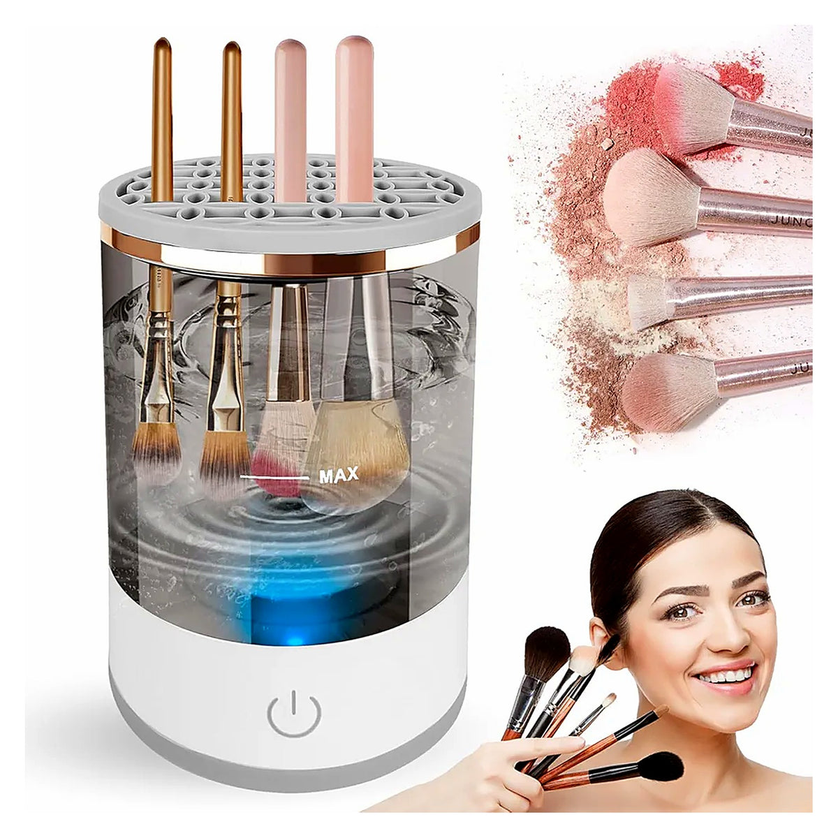 Makeup brush cleaner in use