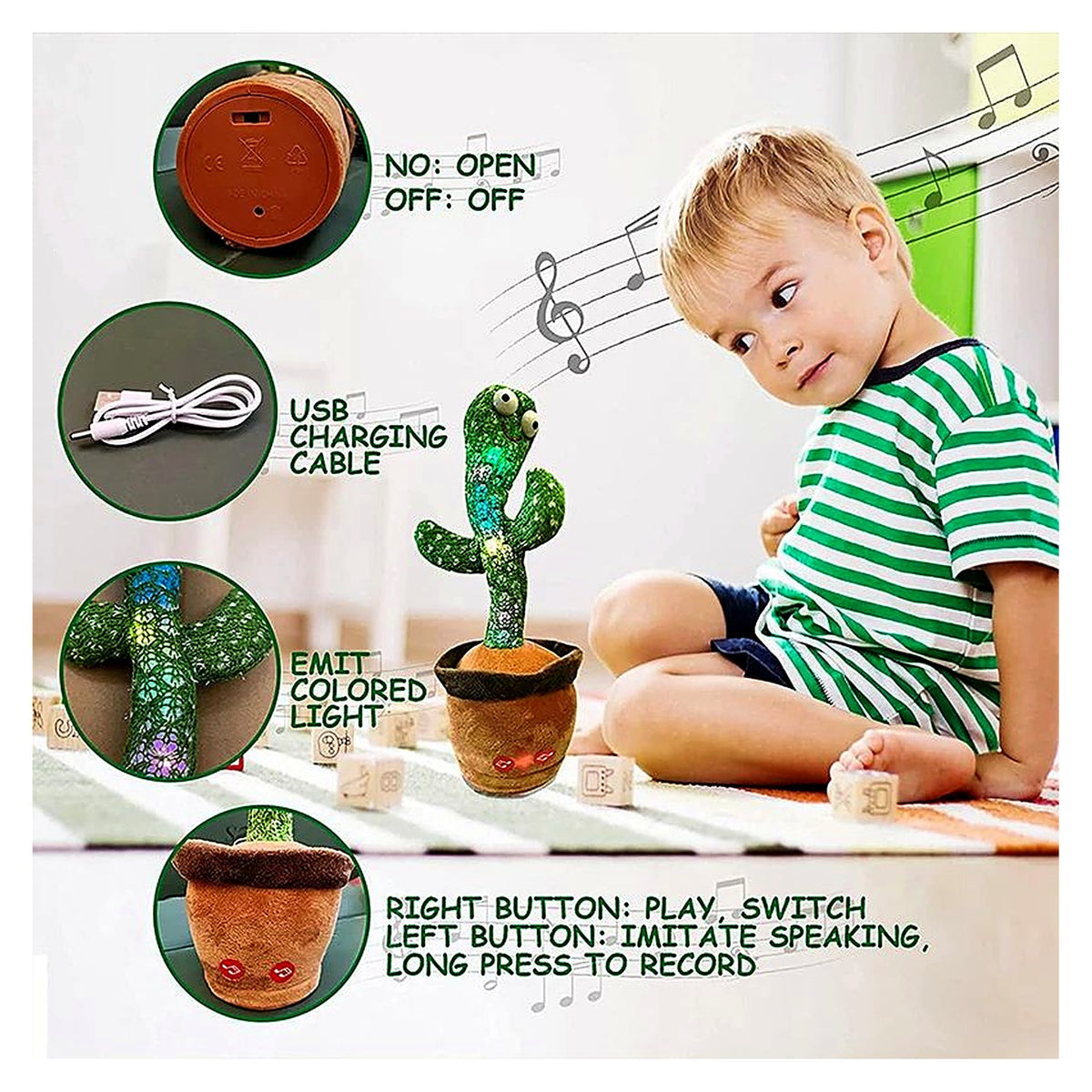 Dancing cactus buttons and USB charging