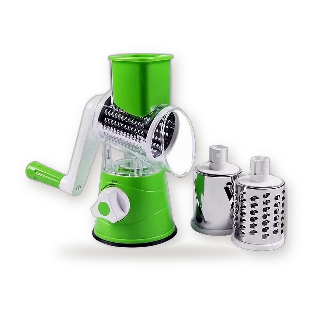 3-in-1 rotary drum grater and vegetable slicer