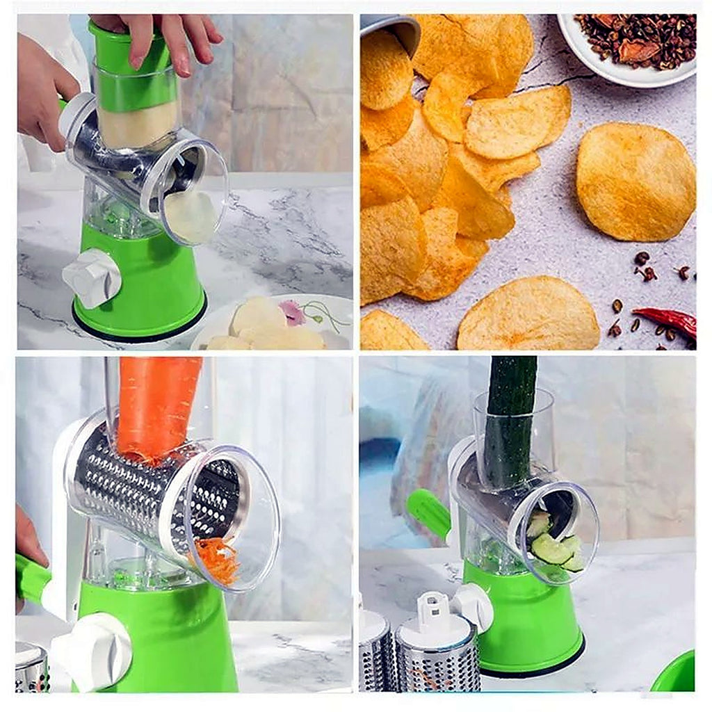 Rotary drum grater in use