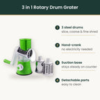 3-in-1 drum grater features infographic