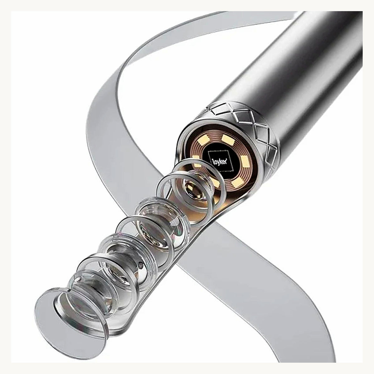 Close-up of ear cleaner camera lens with LEDs
