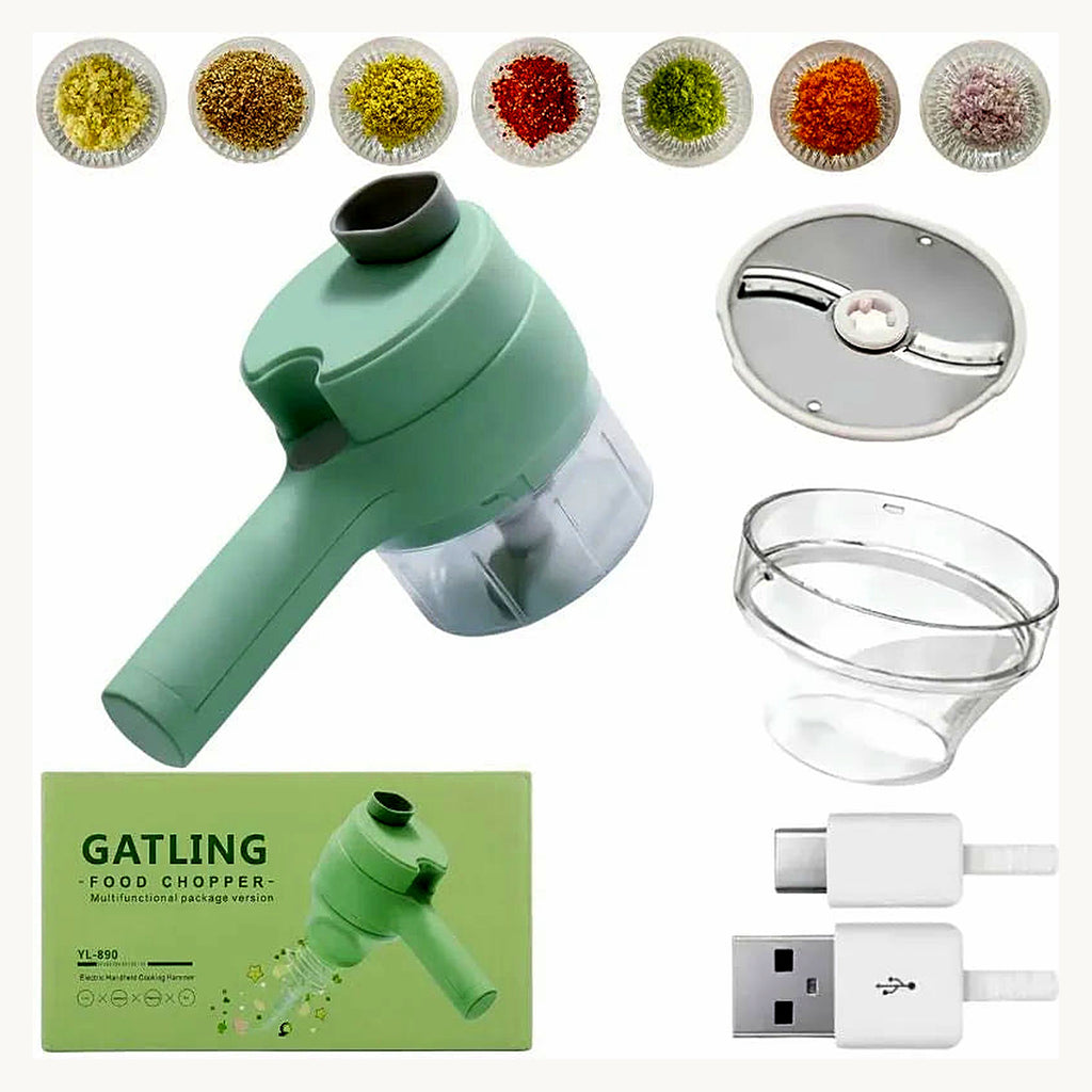 Food chopper kit with slicer disc, bowl and USB cable