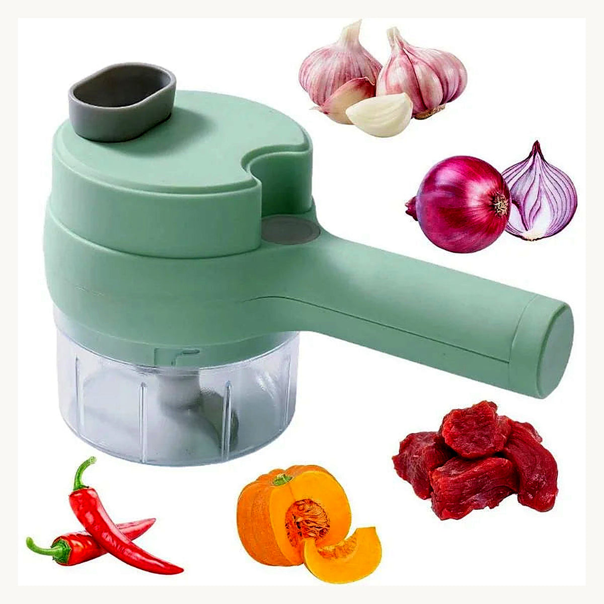 Food chopper with vegetables and meat
