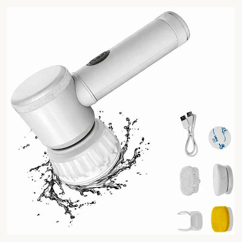 5-in-1 rechargeable electric magic brush scrubber with brush heads and cable