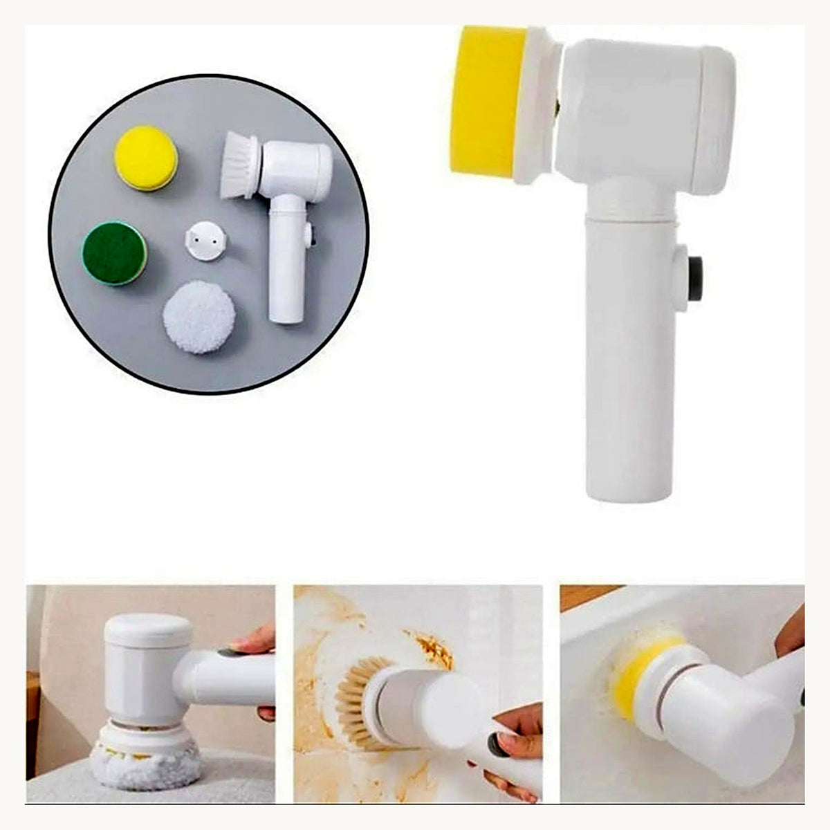 Magic brush with replaceable heads and in-use shots