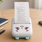 Mini thermal printer printing a student to-do list on a study desk