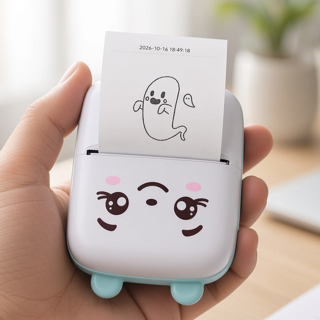 Pocket-size mini thermal printer held in hand
