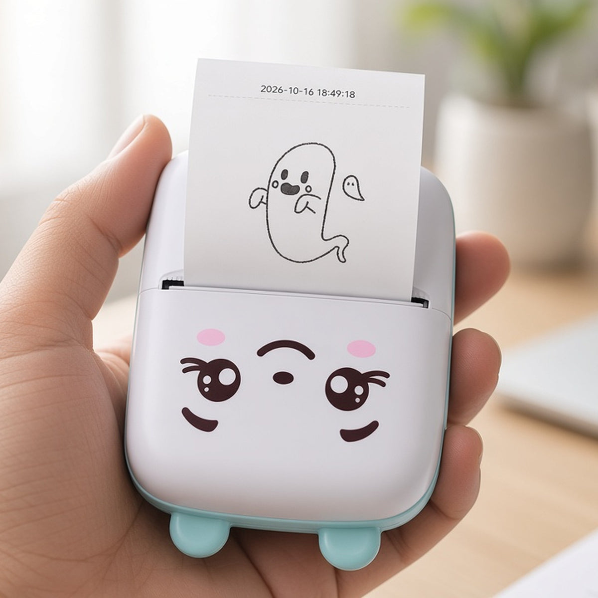 Pocket-size mini thermal printer held in hand