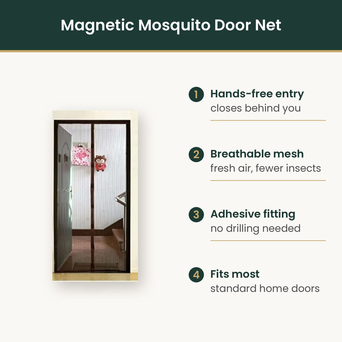 Magnetic mosquito door net features infographic