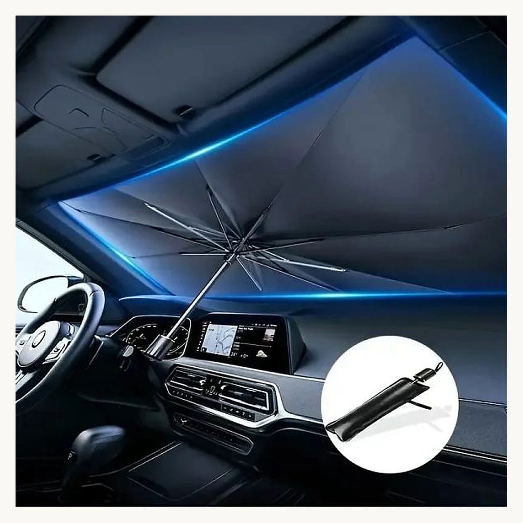 Sunshade opened inside car windshield