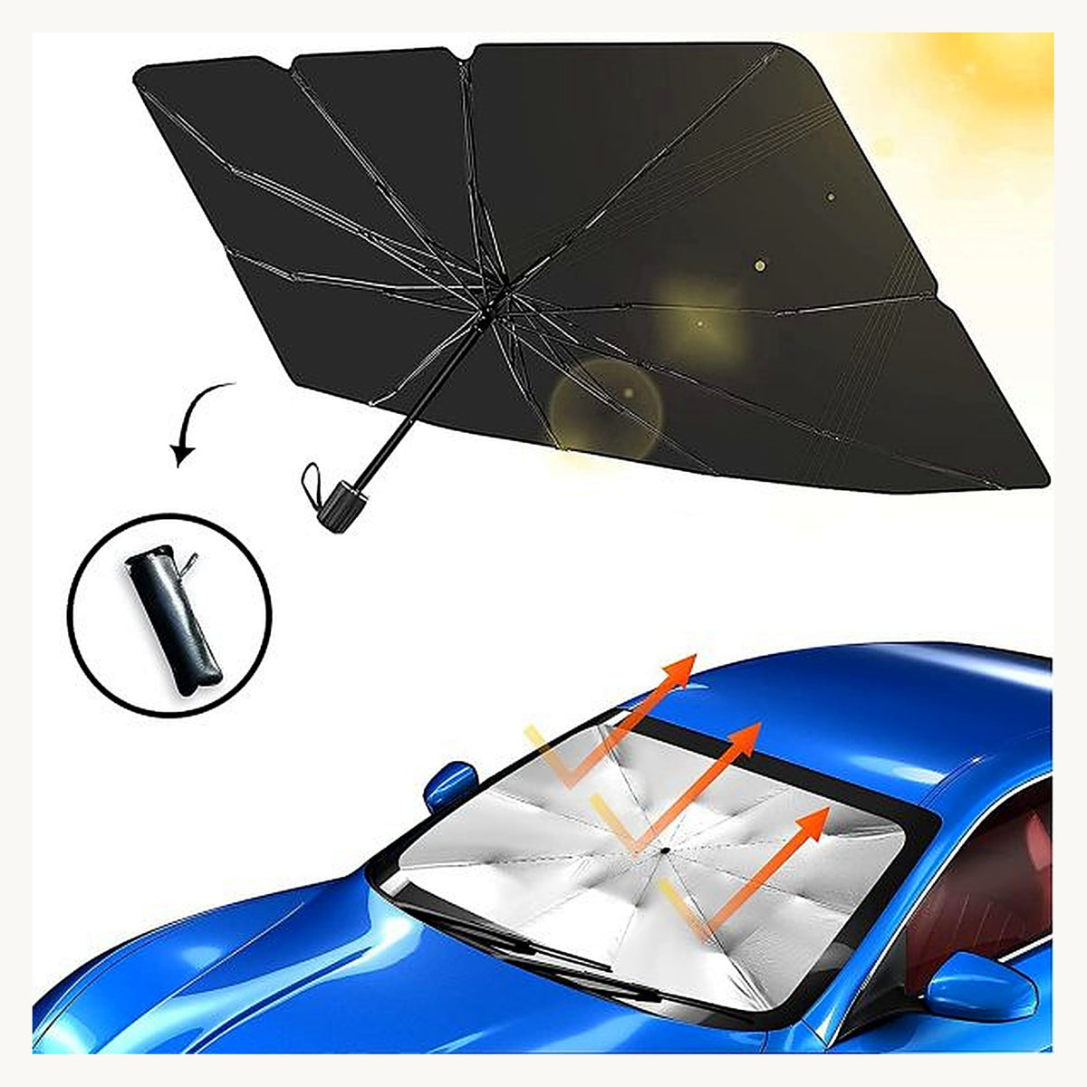 Sunshade opening and blocking sun on car