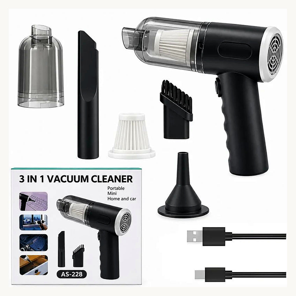 3-in-1 cordless vacuum cleaner and air blower with nozzles, filter and cables