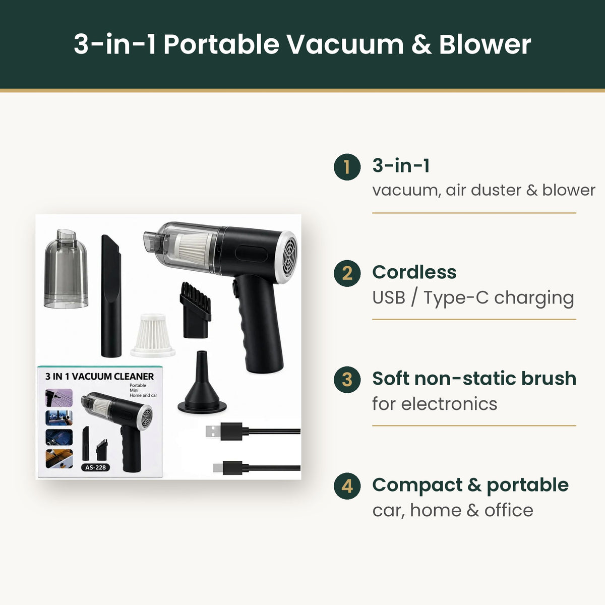 Portable vacuum features infographic